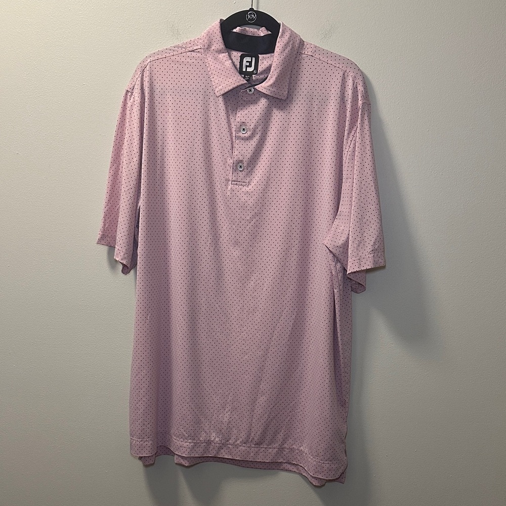 FootJoy Men’s Pink/Black Stretch Lisle Dot Print PGA Tour Golf Polo Sz XL